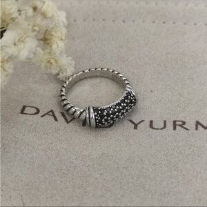 David Yurman Black Pavé and Silver Cable Band Ring sz7